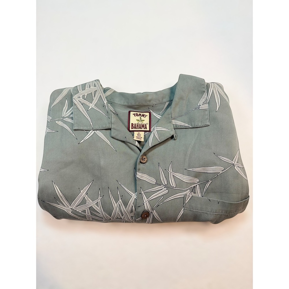 Vintage Tommy Bahama Mens Silk Bamboo Print Shirt Sage Green Palm Tree‎ Hawaiian - Picture 7 of 7